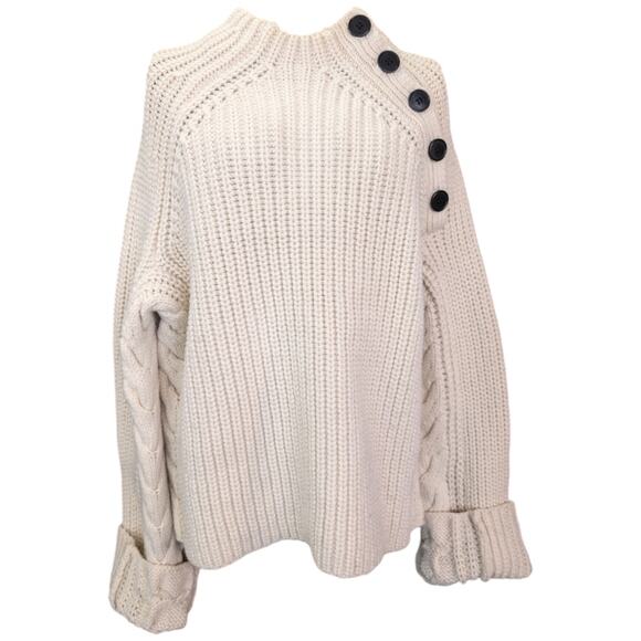 Zadig & Voltaire Défilé Colette Oversized Chunky Wool Knit Button Neck Sweater - Picture 12 of 13